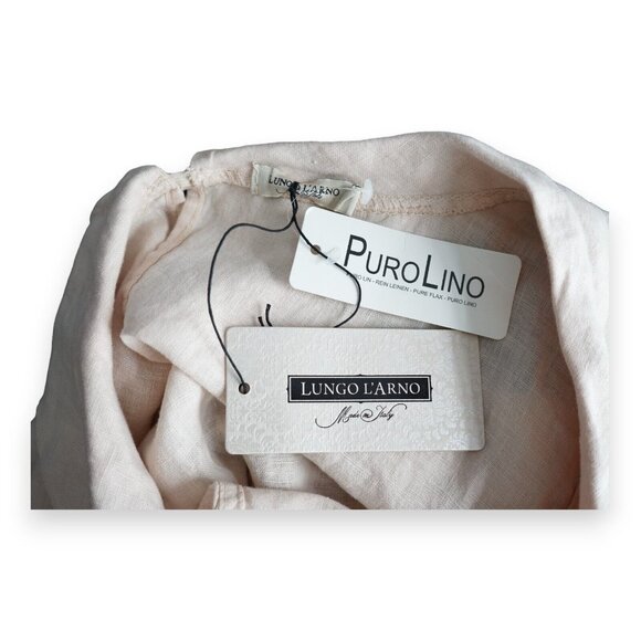 NWT Puro Lino Dress Women 3X Linen Shift Italy Work Party Dots‎ Beige Sleeveless - Picture 9 of 10